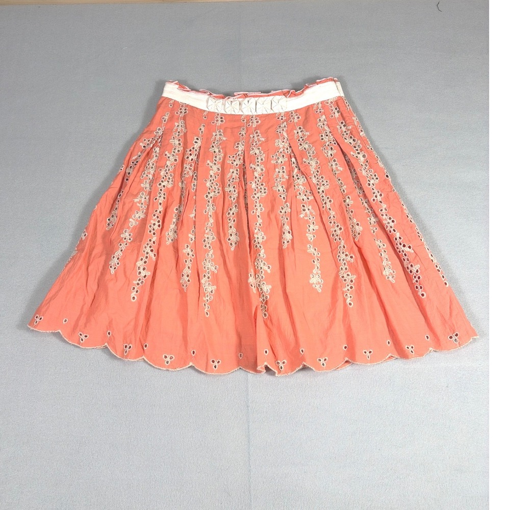 Lucky & Coco Coral‎ Orange Eyelet Embroidered Cotton Skirt Size 6 Scalloped Hem